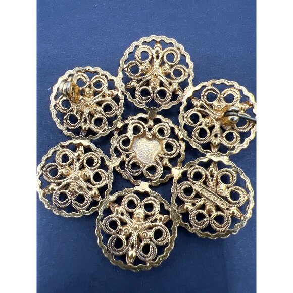 Florenza Filigree Flower Brooch Pin Intricate Design Gold-tone Vintage - Picture 6 of 8